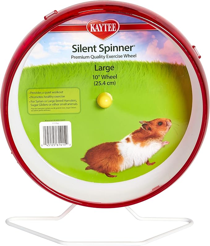 Kaytee Silent Spinner Wheel For Pet Syrian or Large Breed Hamsters, Sugar Gliders and Gerbils, Large 10 Inch (Colors May Vary)